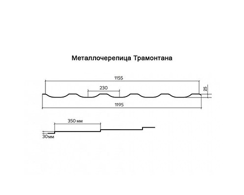 Металлочерепица Трамонтана-M-0.5 Призма RAL3005