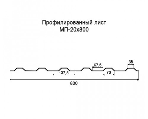 Профнастил МП20 с нестандартной шириной 0,80 м толщина 0,35 оцинкованный