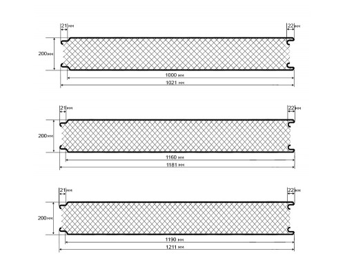 Акустическая стеновая сэндвич-панель из минеральной ваты, ширина 1000 мм, толщина 200 мм, 0.5/0.5, RAL9002