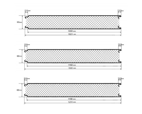 Акустическая стеновая сэндвич-панель из минеральной ваты, ширина 1000 мм, толщина 60 мм, 0.5/0.5, RAL9003
