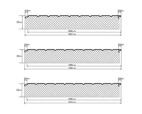 Двухслойные сэндвич-панели из минеральной ваты, ширина 1200 мм, толщина 30 мм, 0.5, RAL3011