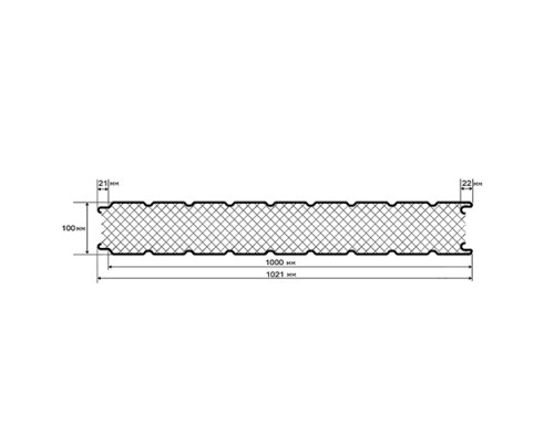 Стеновые сэндвич-панели из пенополиизоцианурата, ширина 1000 мм, толщина 100 мм 0.5/0.5, RAL6002