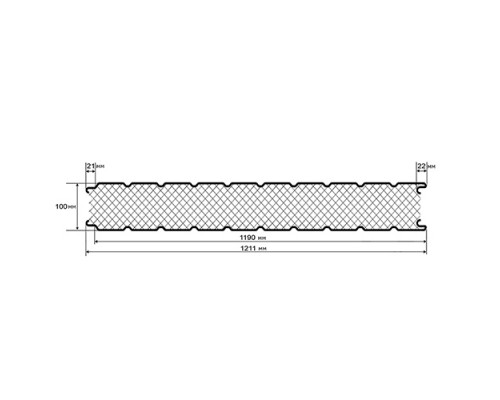 Стеновые сэндвич-панели из пенополиизоцианурата, ширина 1200 мм, толщина 100 мм 0.5/0.5, RAL7024