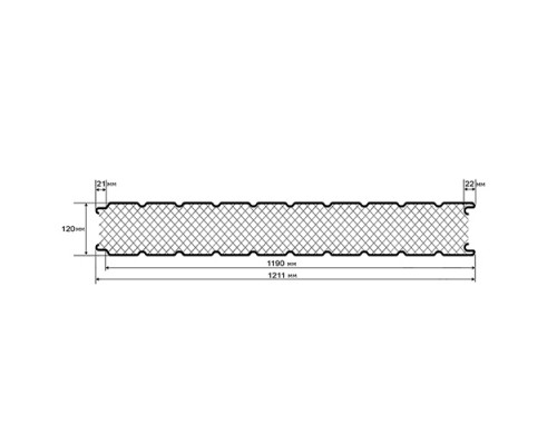 Стеновые сэндвич-панели из пенополиизоцианурата, ширина 1200 мм, толщина 120 мм, 0.5/0.5, RAL 2004