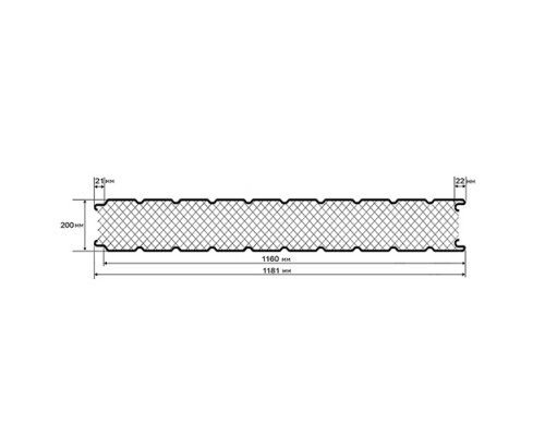 Стеновые сэндвич-панели из пенополиизоцианурата, ширина 1160 мм, толщина 200 мм, 0.5/0.5, RAL3020