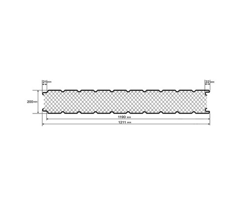 Стеновые сэндвич-панели из пенополиизоцианурата, ширина 1200 мм, толщина 200 мм, 0.5/0.5, RAL1018