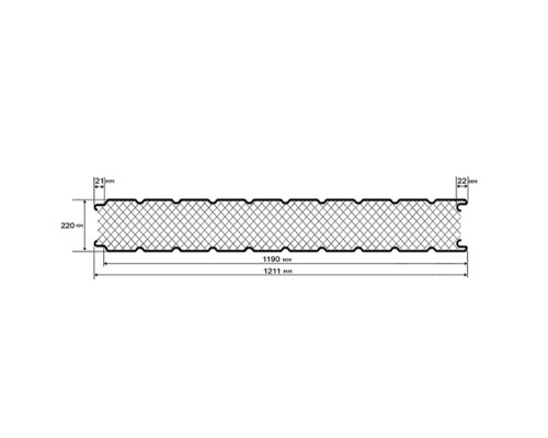 Стеновые сэндвич-панели из пенополиизоцианурата, ширина 1200 мм, толщина 220 мм, 0.5/0.5, RAL8017