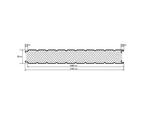 Стеновые сэндвич-панели из пенополиизоцианурата, ширина 1160 мм, толщина 30 мм, 0.5/0.5, RAL6018