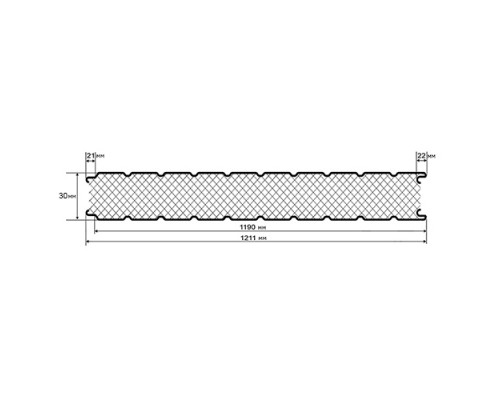 Стеновые сэндвич-панели из пенополиизоцианурата, ширина 1200 мм, толщина 30 мм, 0.5/0.5, RAL5005