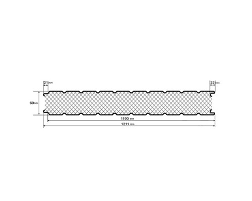 Стеновые сэндвич-панели из пенополиизоцианурата, ширина 1200 мм, толщина 60 мм, 0.5/0.5, RAL 1018
