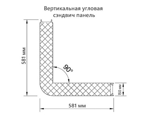 Вертикальная угловая сэндвич-панель из пенополиуретана, ширина 1000 мм, толщина 150 мм, 0.5/0.5, RAL9006