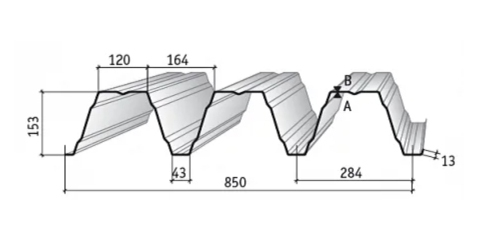 Монтаж профлиста H153 — пример узла/настила