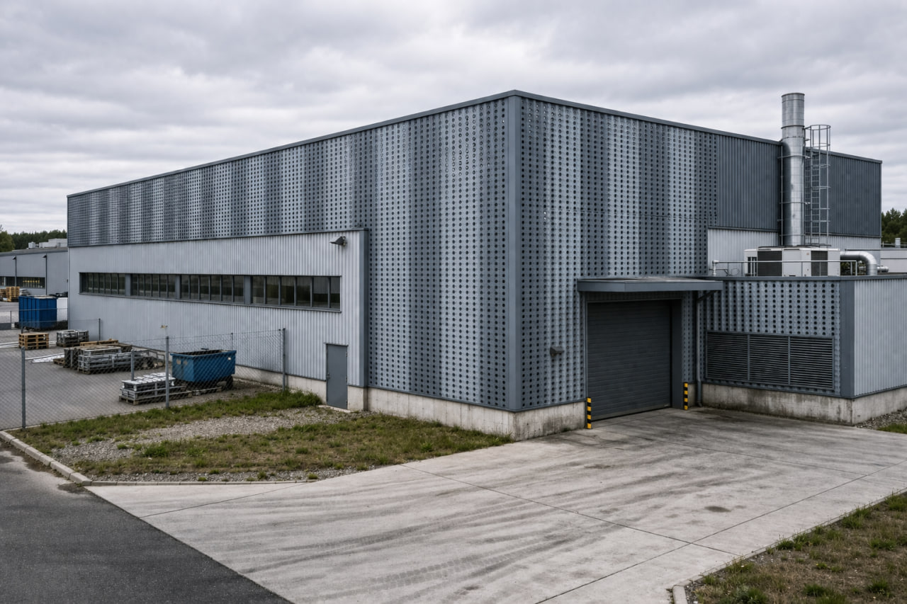 Промышленный объект с фасадной облицовкой