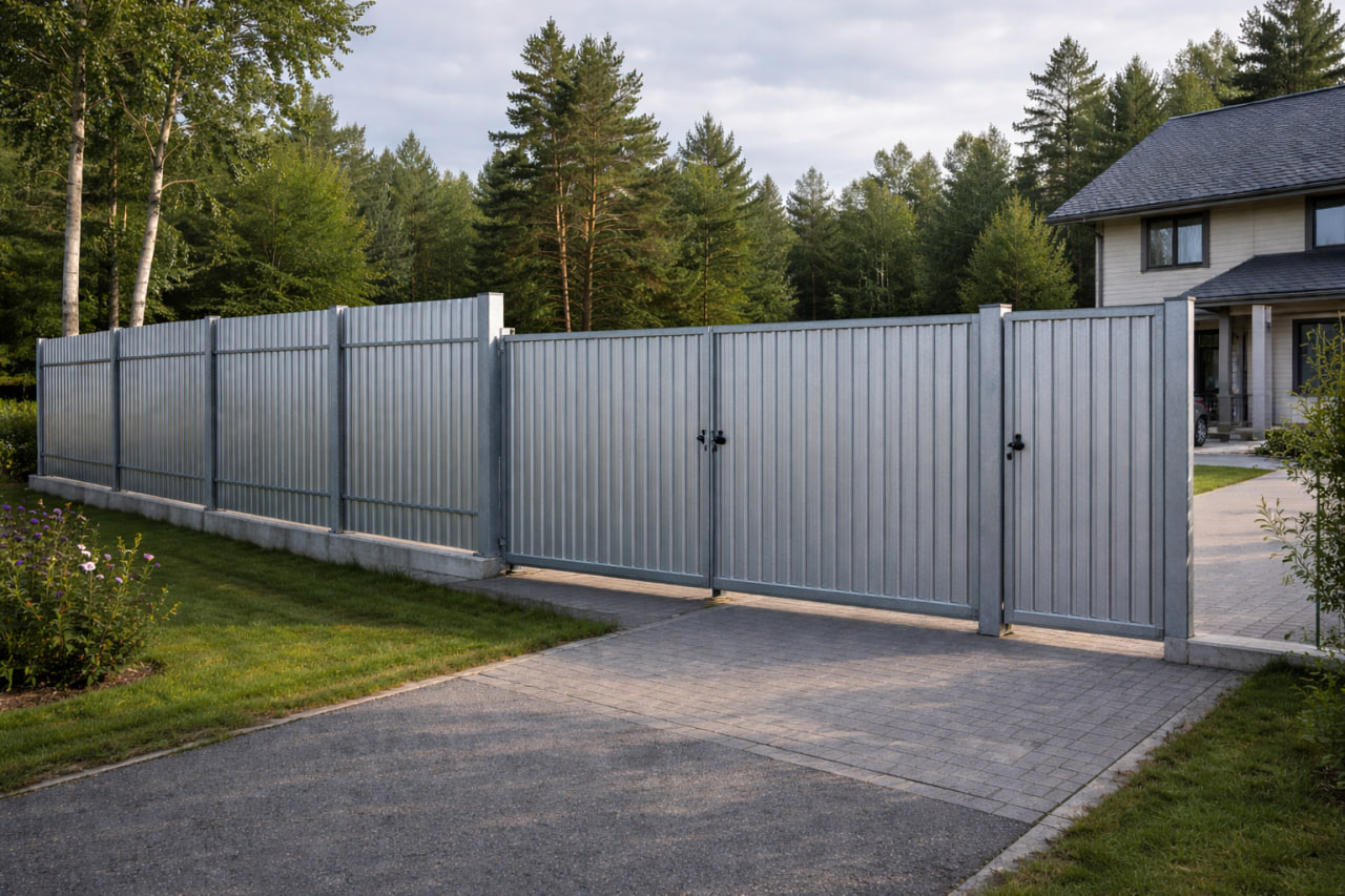 Забор из профнастила с декоративными элементами